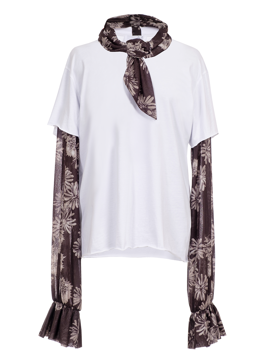 Combo Floral Print T-Shirt Pussy Bow Blouse