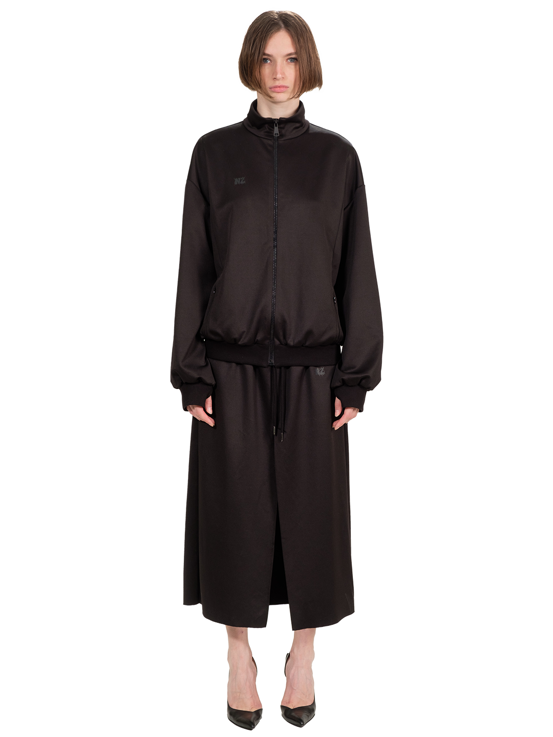 Techno Cotton Funnel Neck Zip Front Jacket