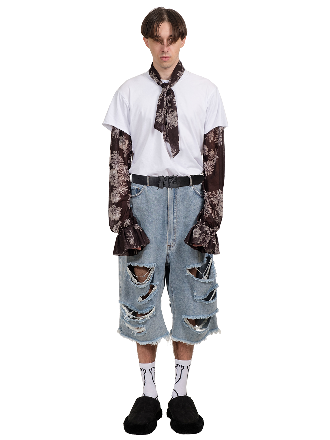 Combo Floral Print T-Shirt Pussy Bow Blouse