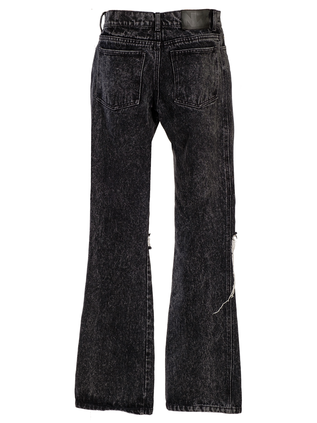 DISTRESSED KNEES FLARED JEANS