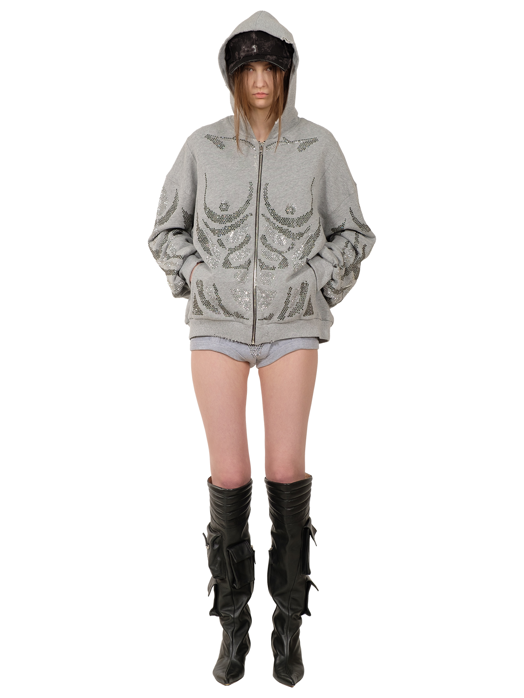 Rhinestones Zip-up Hoodie