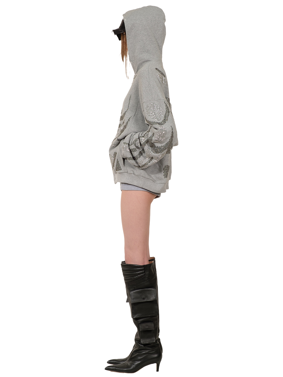 Rhinestones Zip-up Hoodie