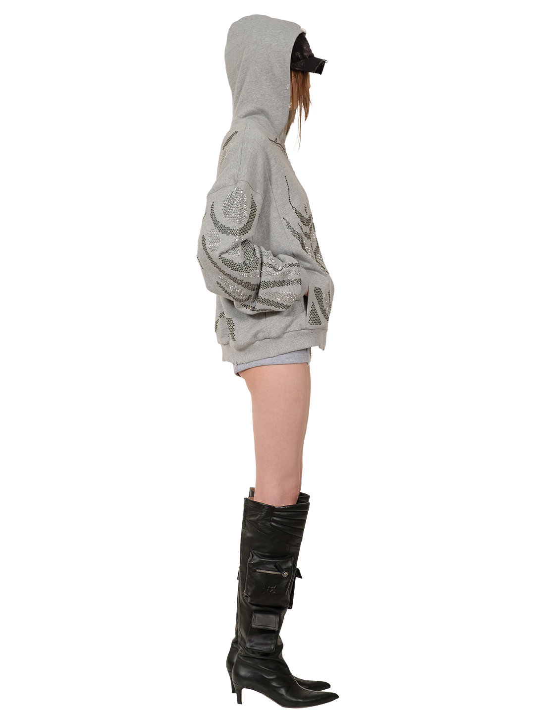 Rhinestones Zip-up Hoodie