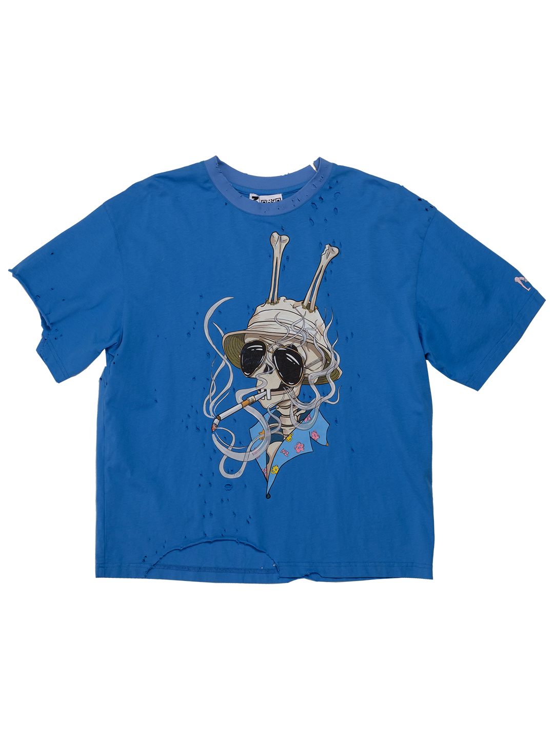 NZ SKULL IN SUNGLASSES DAMAGED T-SHIRT
