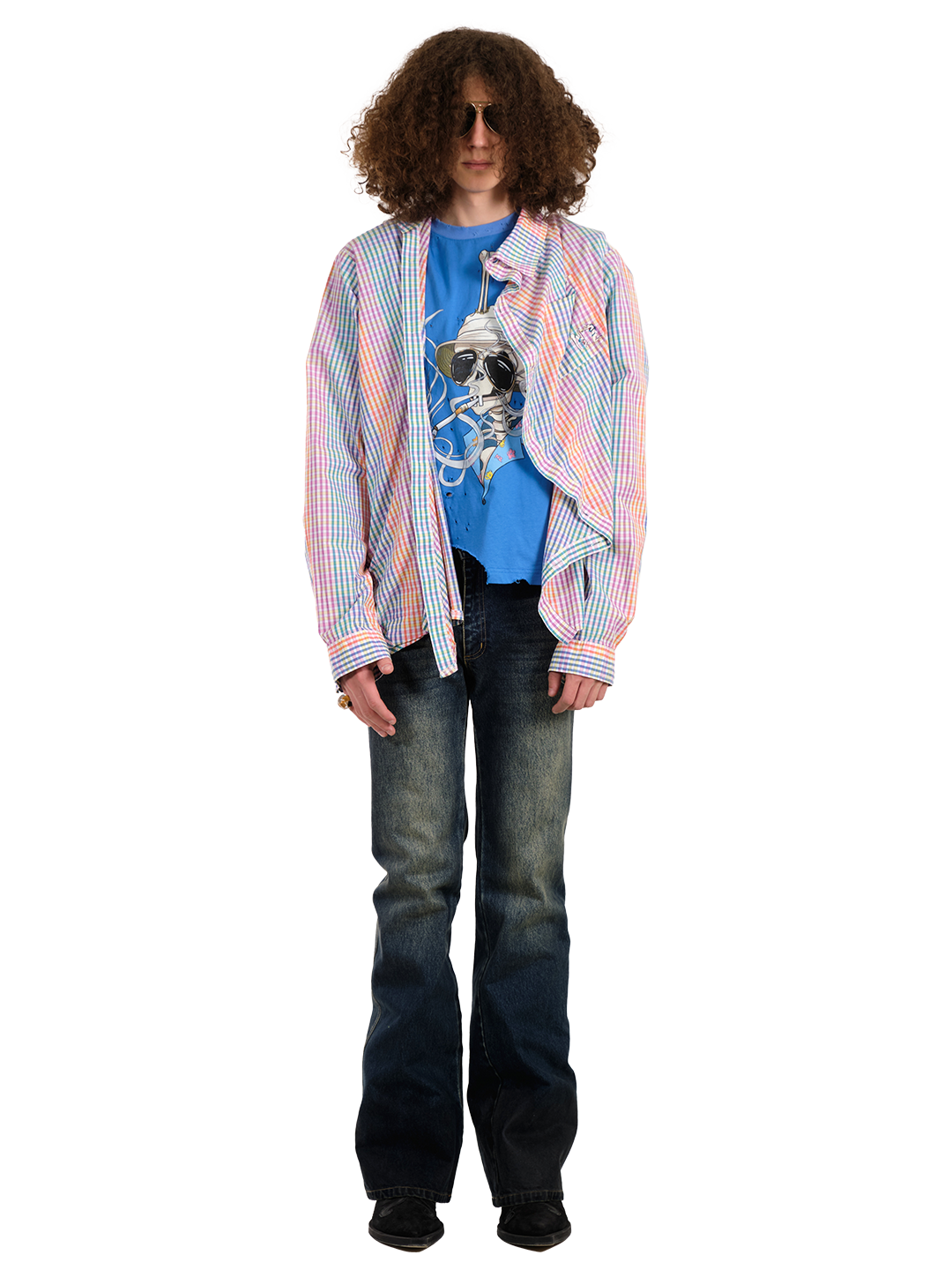 NZ SKULL IN SUNGLASSES DAMAGED T-SHIRT