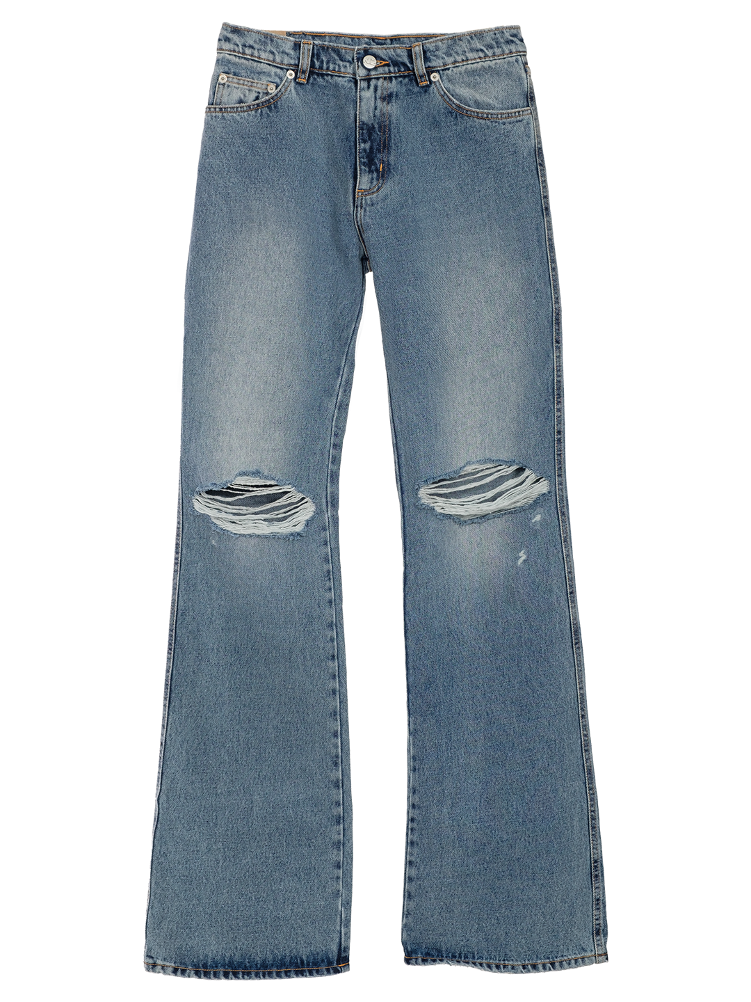 UNISEX DISTRESSED KNEES FLARED JEANS