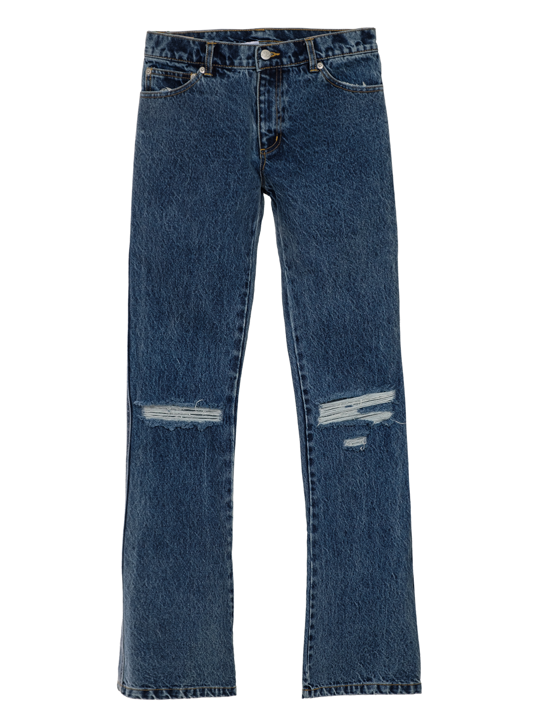 DISTRESSED KNEES FLARED JEANS