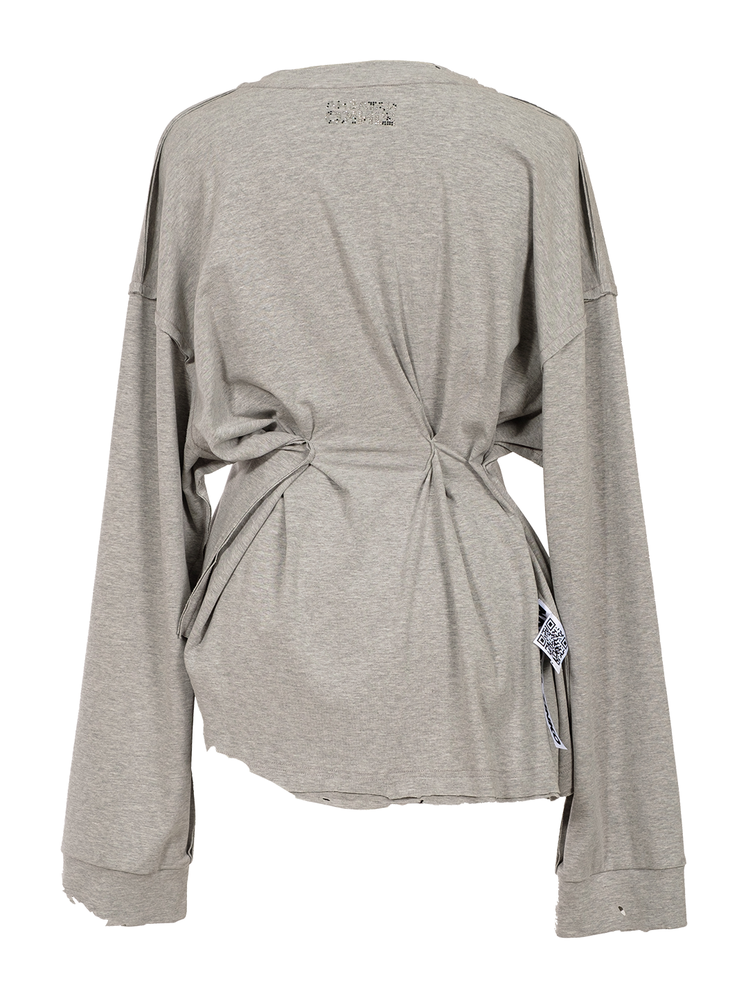 RHINESTONES EMBELLISHED DRAPED COTTON LS T-SHIRT