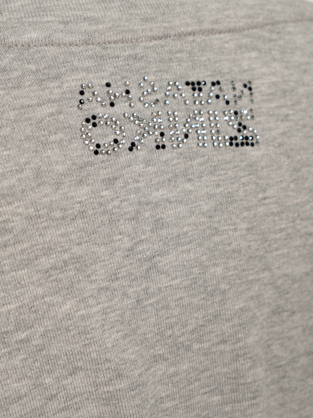 RHINESTONES EMBELLISHED DRAPED COTTON LS T-SHIRT
