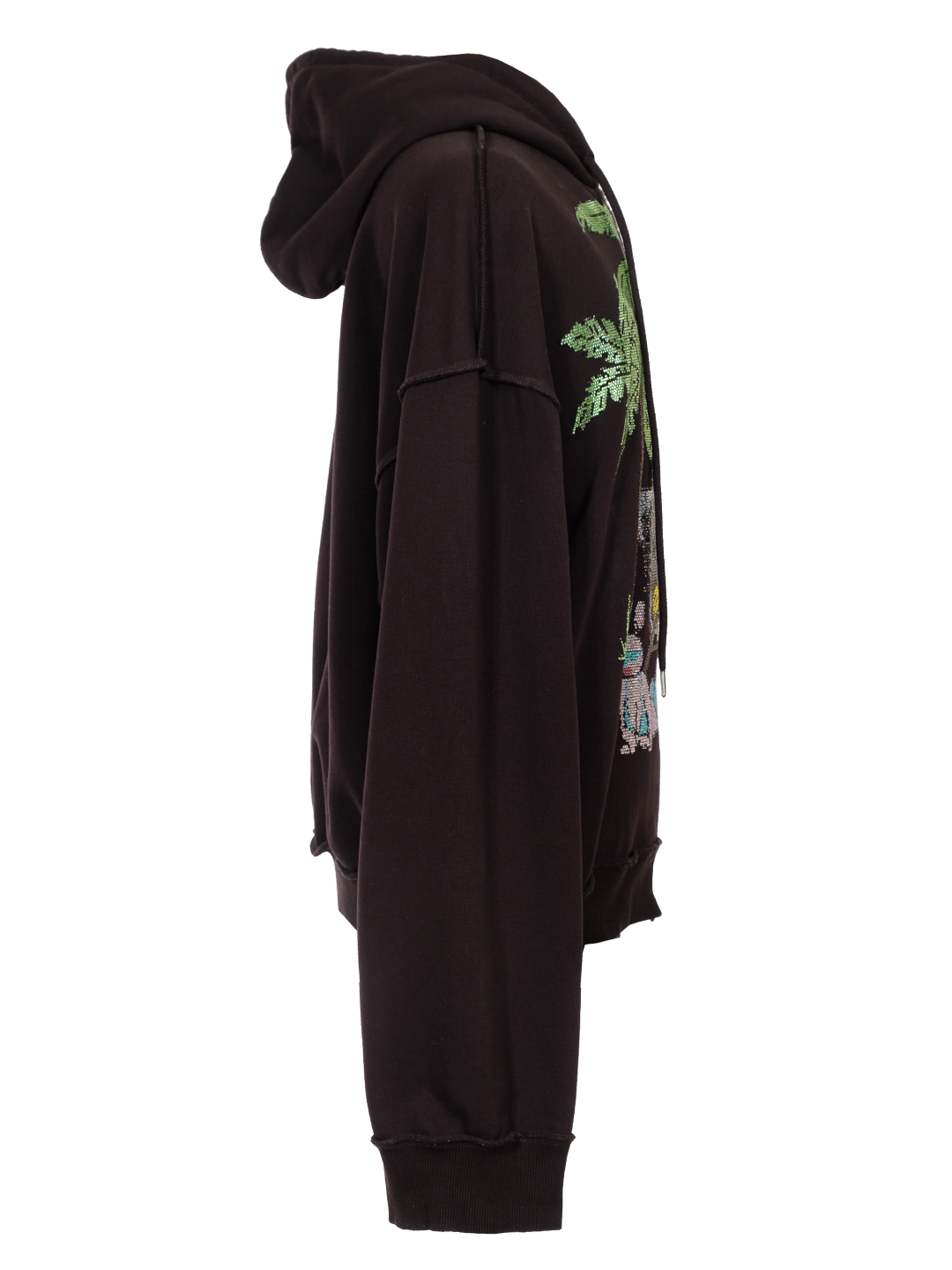 RHINESTONES ZIP-UP HOODIE BLACK