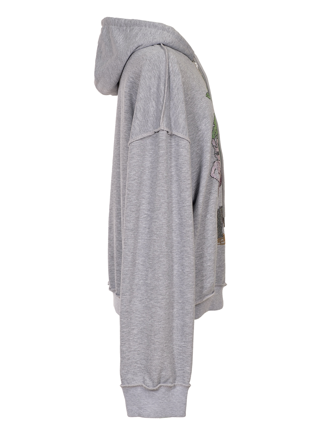 RHINESTONES ZIP-UP HOODIE GREY