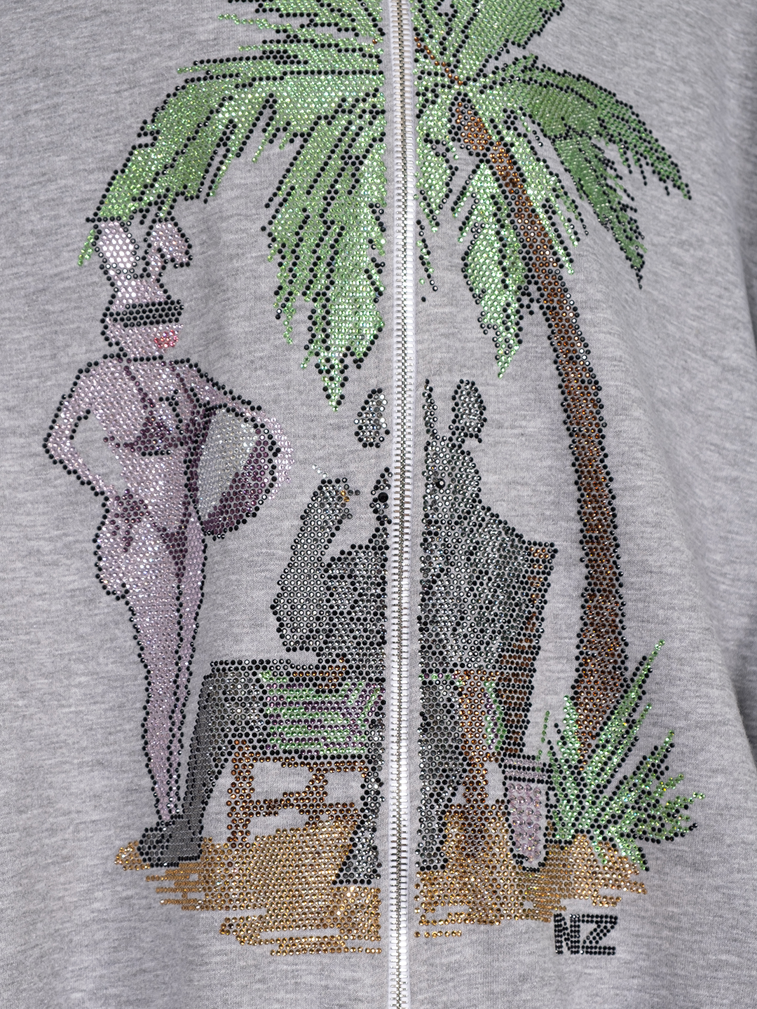 RHINESTONES ZIP-UP HOODIE GREY