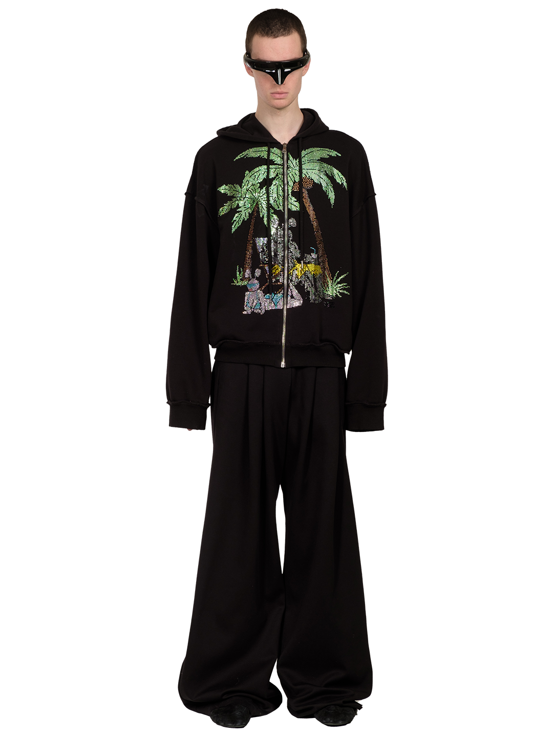 RHINESTONES ZIP-UP HOODIE BLACK