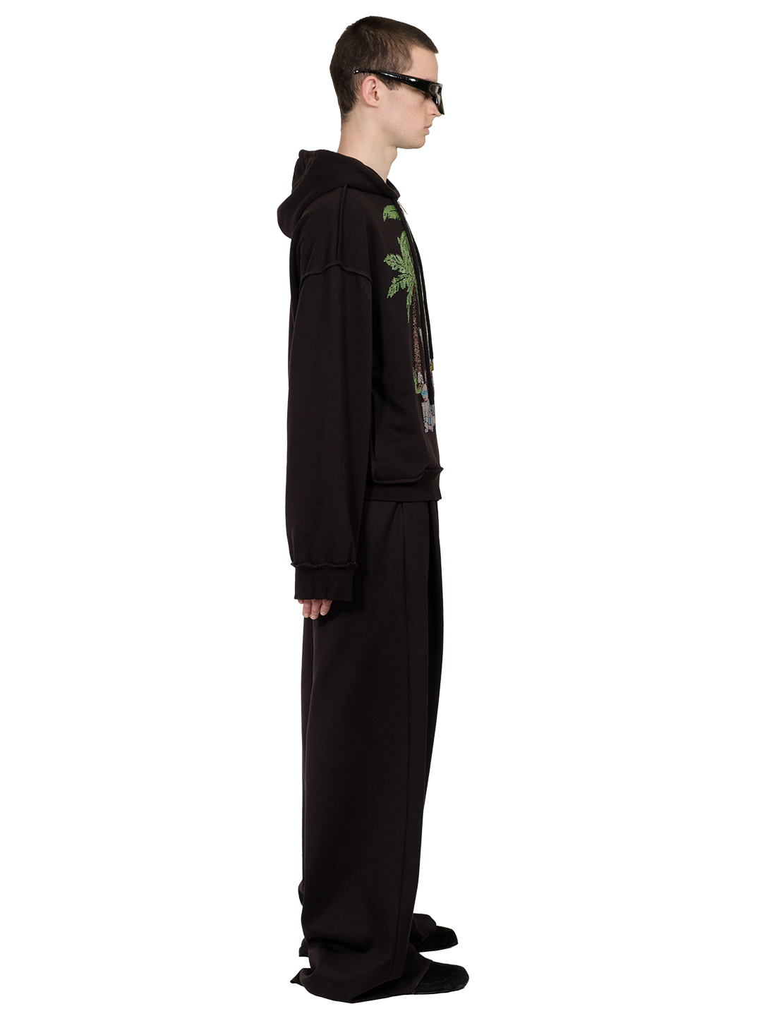 RHINESTONES ZIP-UP HOODIE BLACK