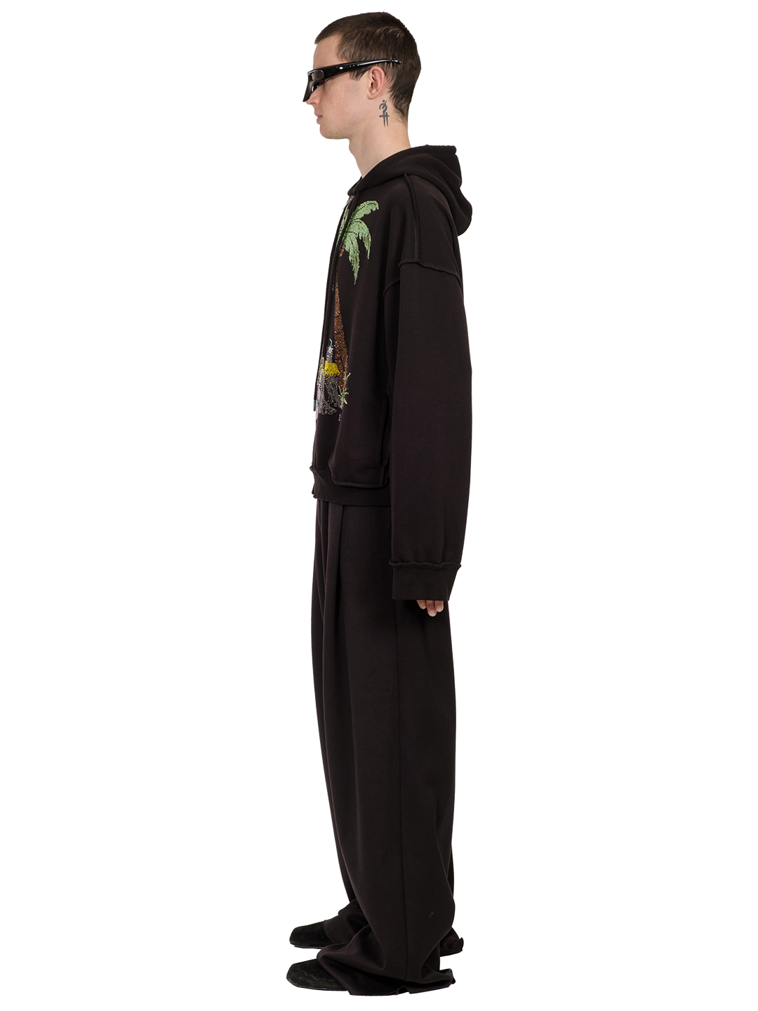RHINESTONES ZIP-UP HOODIE BLACK