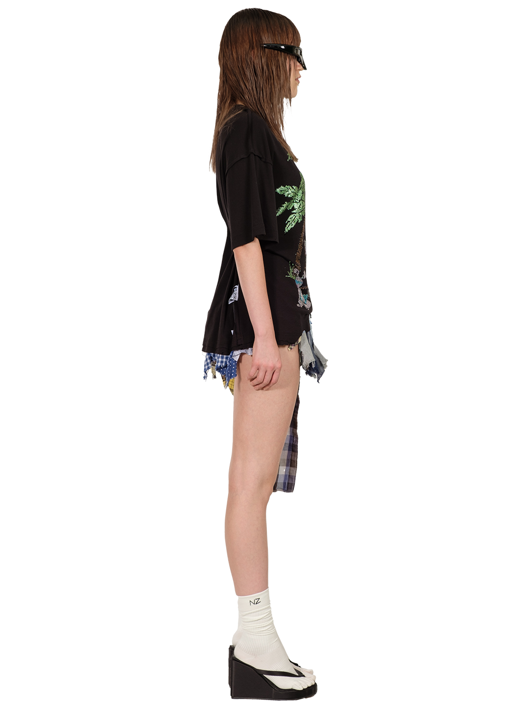 RHINESTONES EMBELLISHED DRAPED COTTON T-SHIRT
