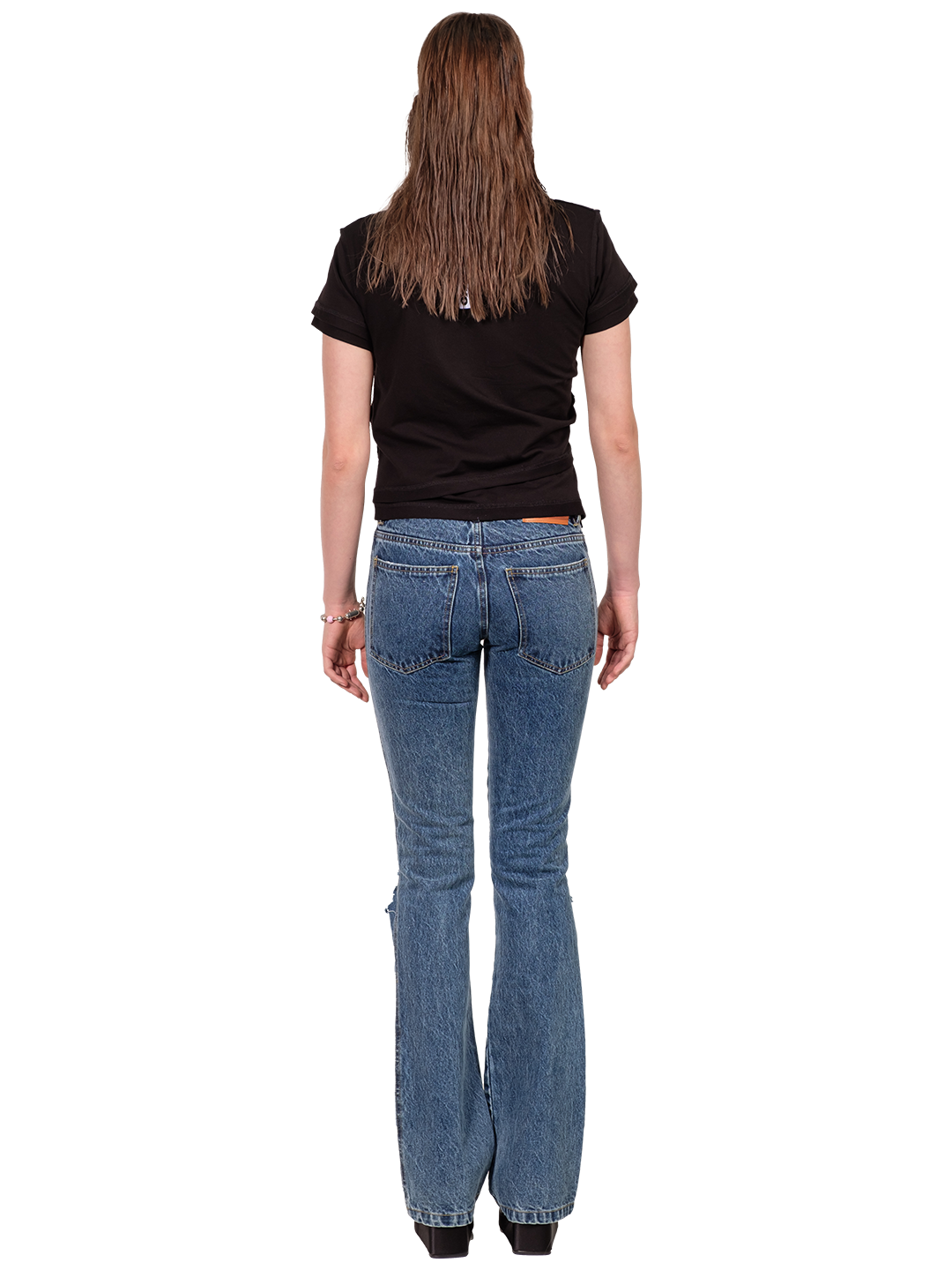 DISTRESSED KNEES FLARED JEANS
