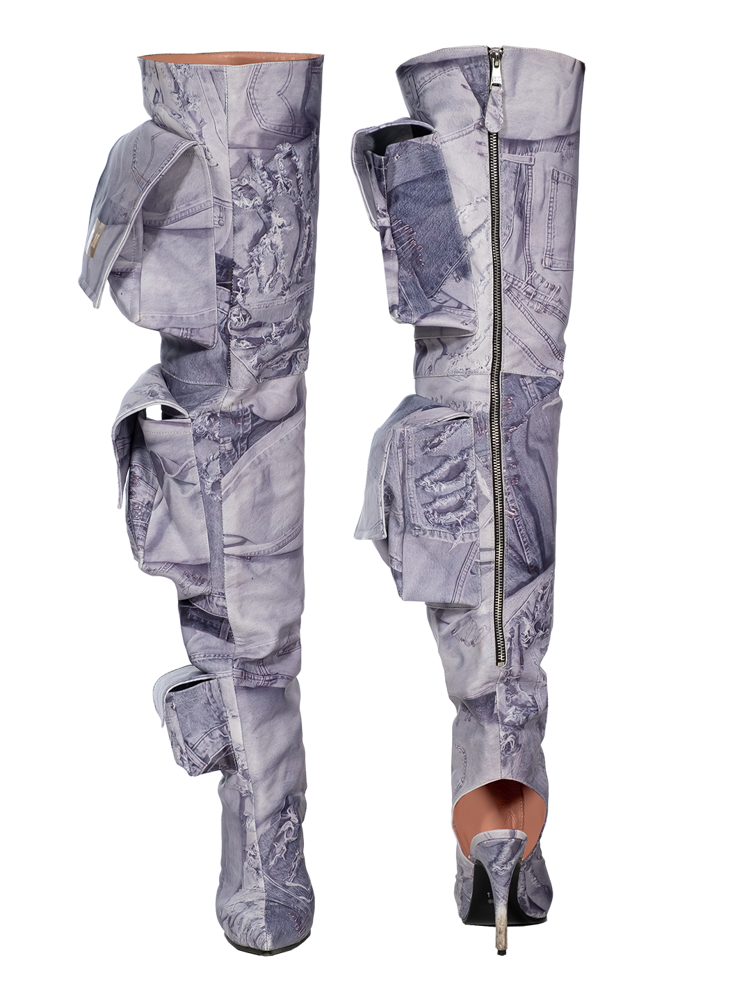 Denim Print Cargo Boots
