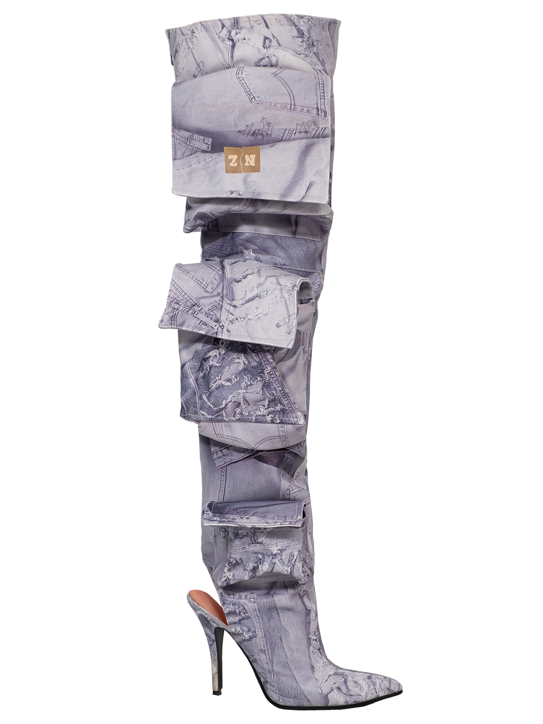 Denim Print Cargo Boots