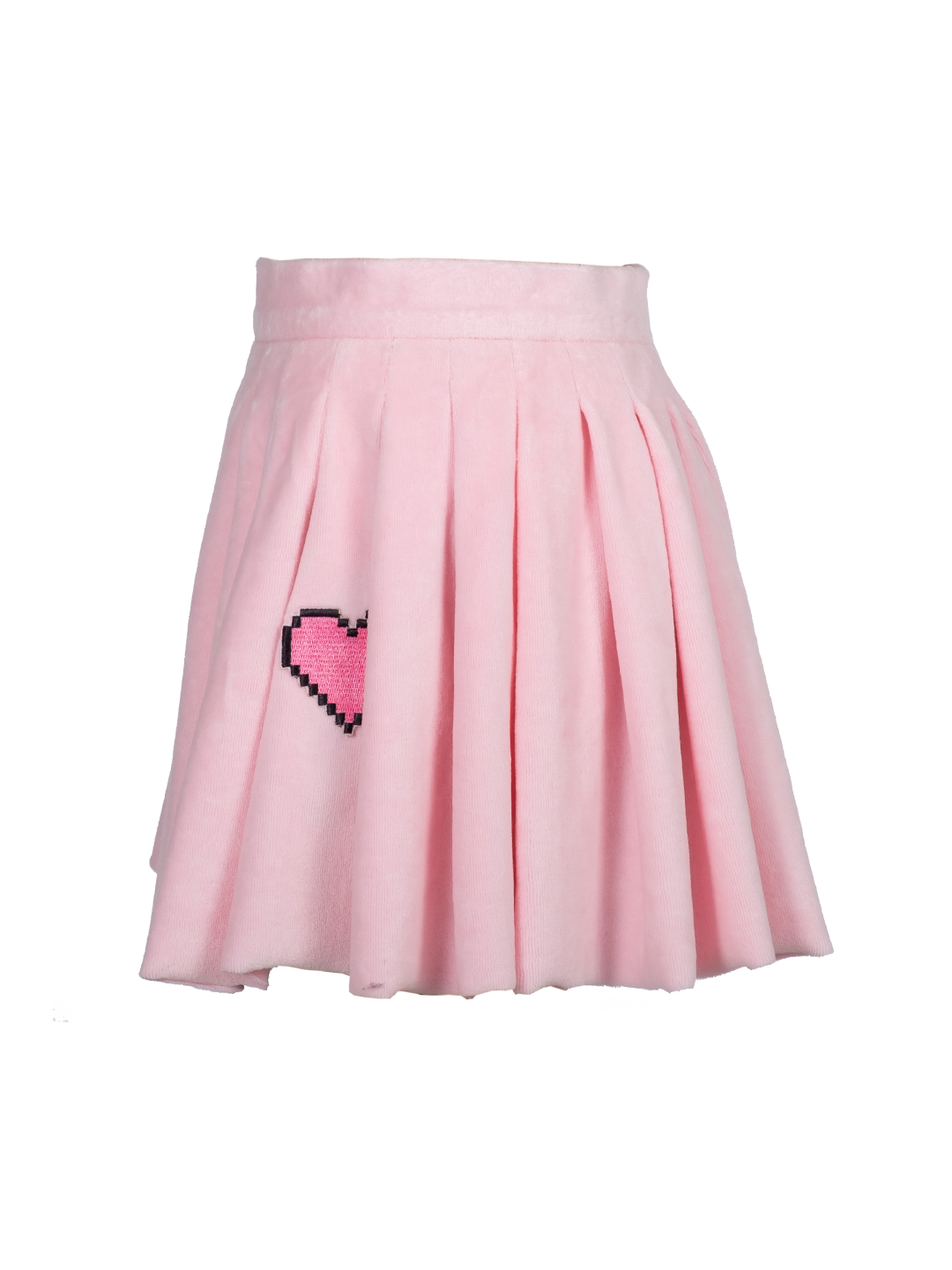 Pixel Heart Velour Pleated Skirt