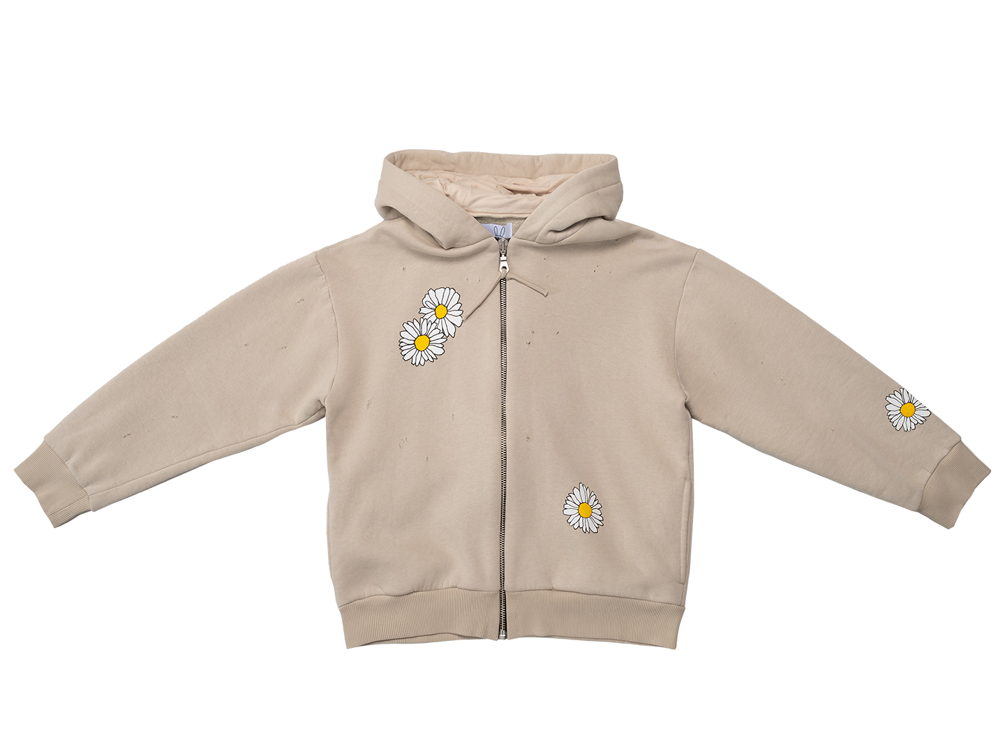 Daisy-print Zipped Sweatshirt With Bunny Hoodie