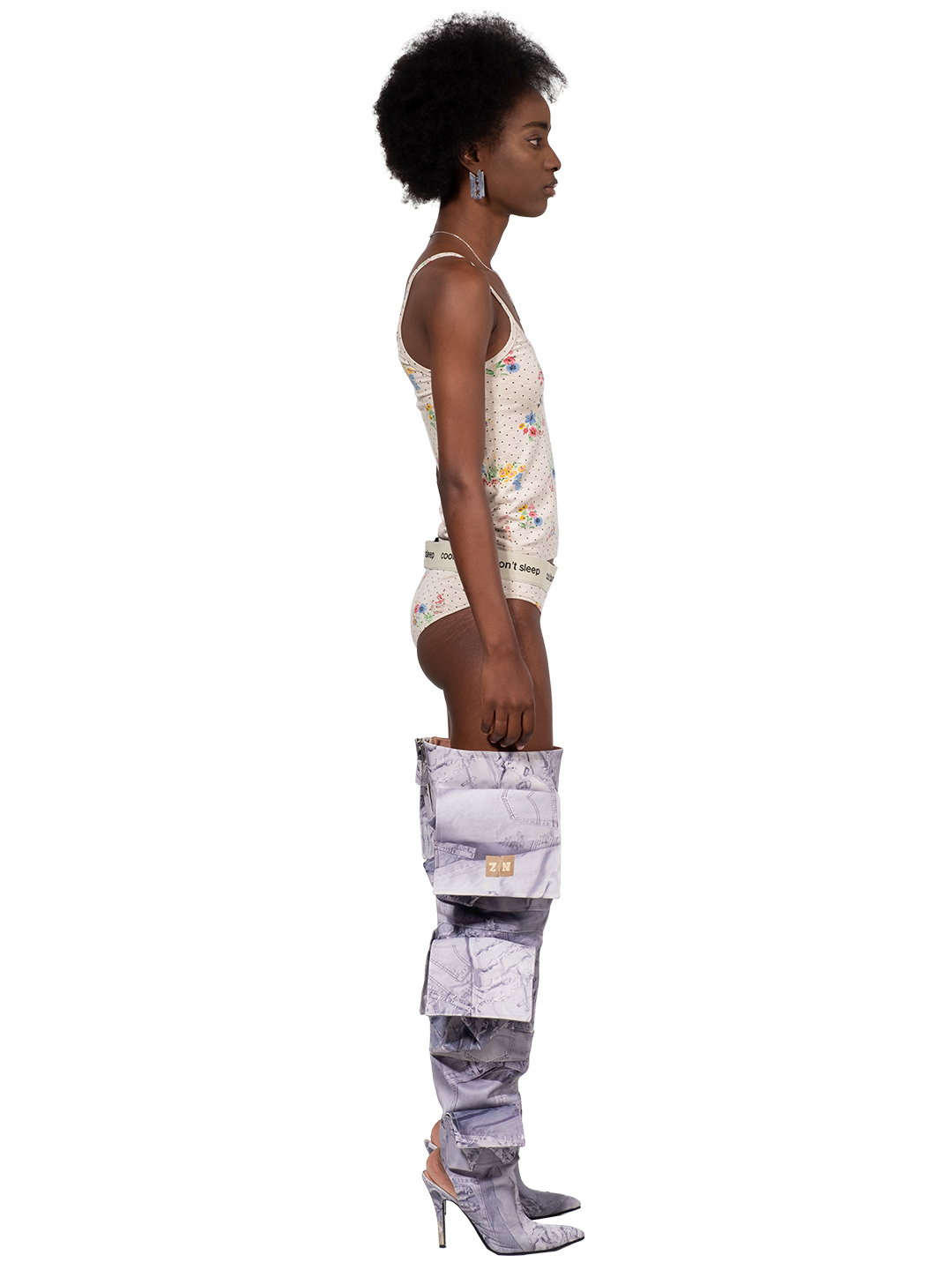 Denim Print Cargo Boots