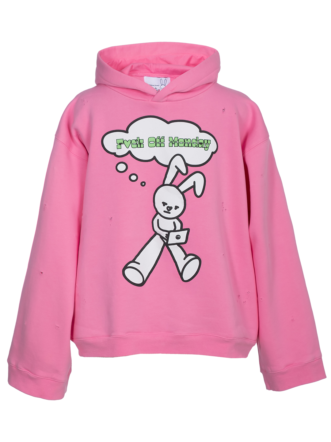 Oversized Distressed 'F*ck Off Monday' Bunny Hoodie