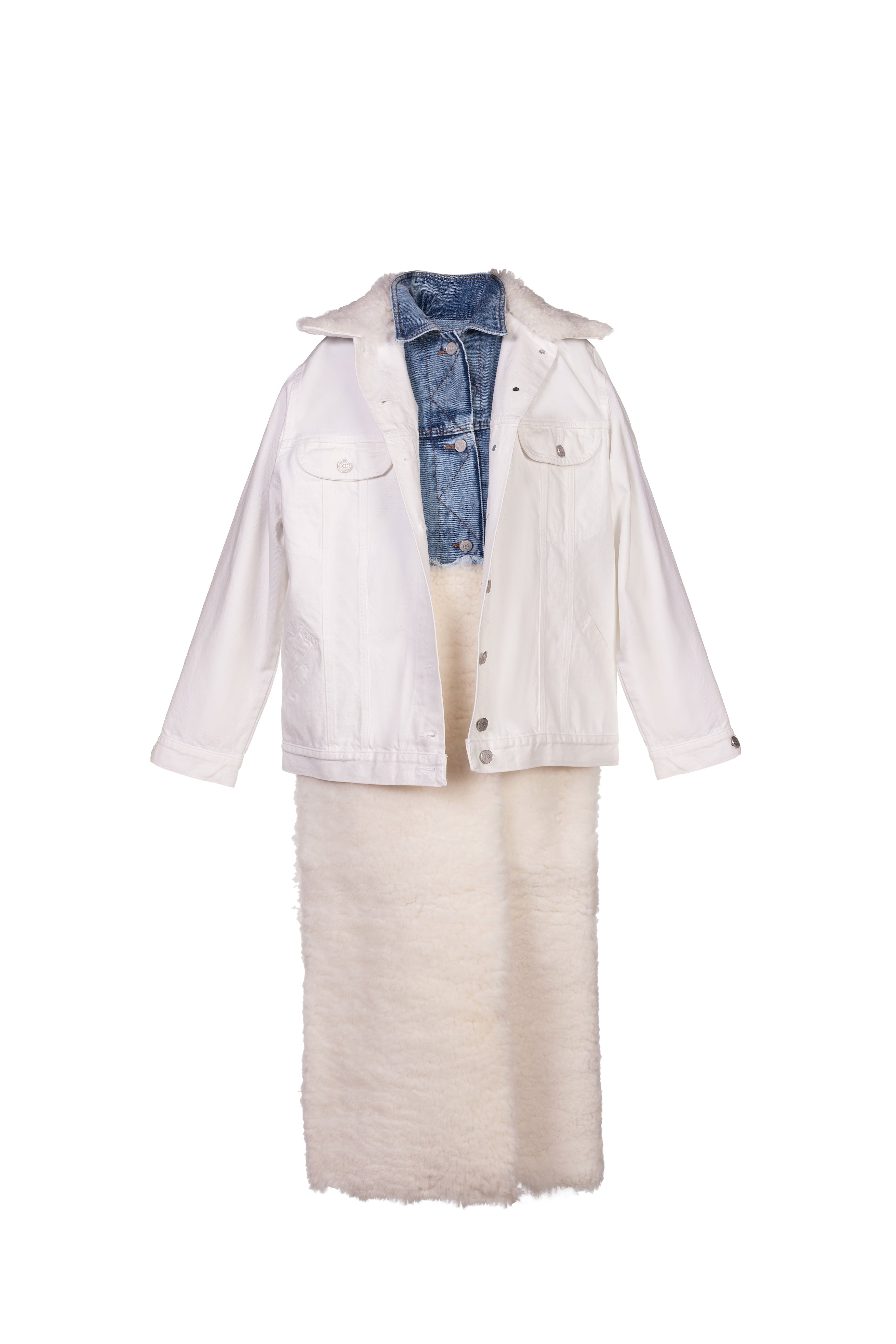 White Denim/Shearling Oversized Jacket