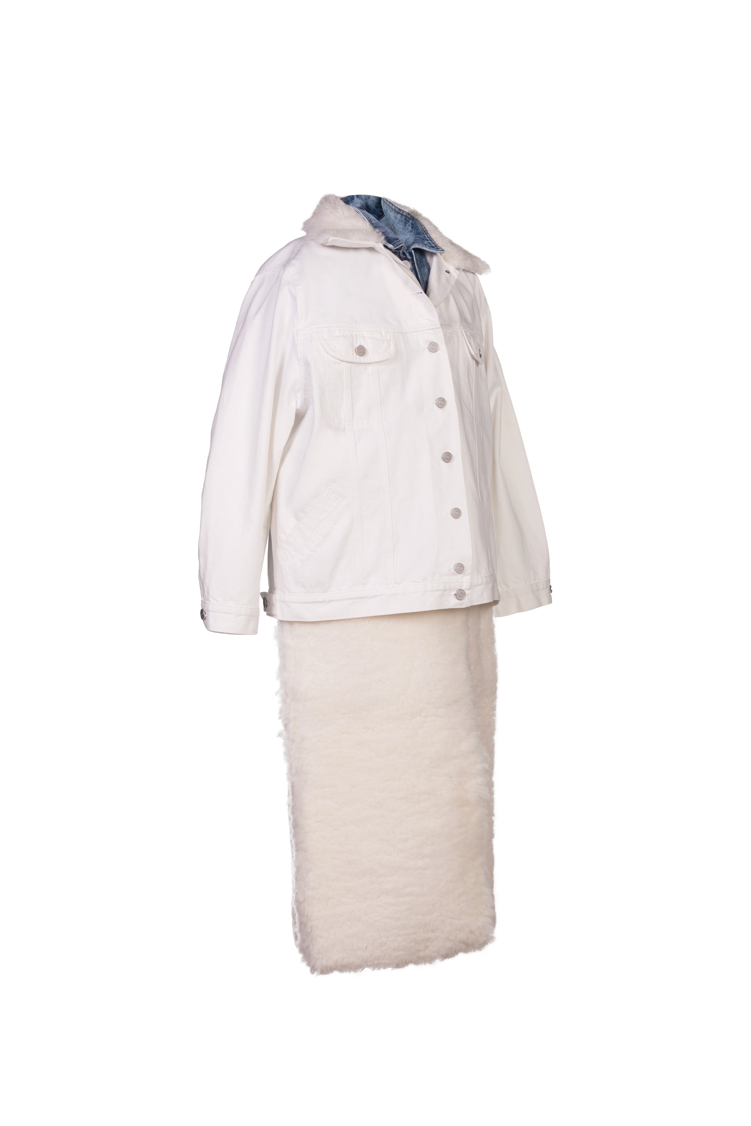 White Denim/Shearling Oversized Jacket