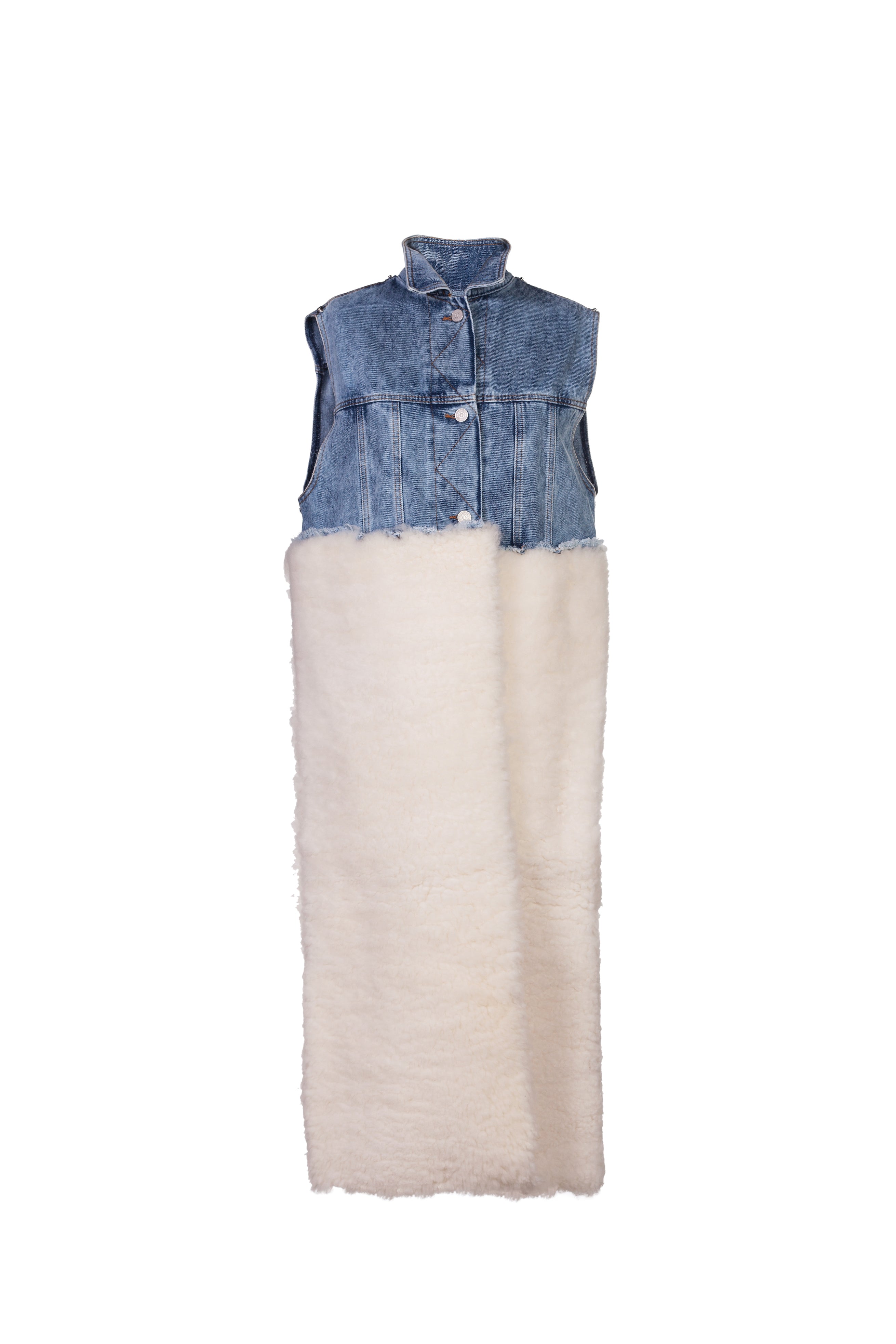 White Denim/Shearling Oversized Jacket